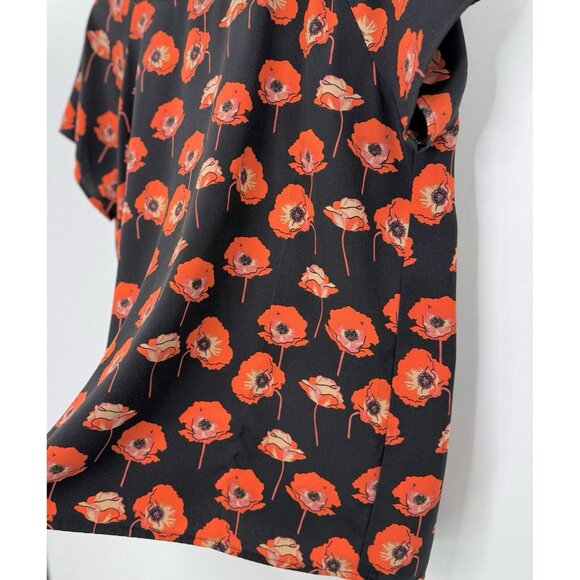 CAbi Flanders Poppy Blouse Black Red‎ Short Sleeve Split Back #3251 Size M, Flaw - Picture 5 of 12
